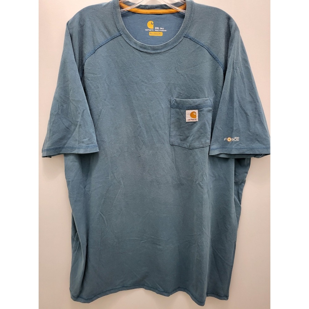 Carhartt Force T-Shirt Mens 2XL Tall Relaxed Fit Performance Blue Pocket Logo